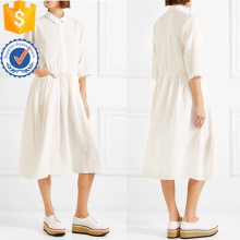 Branco Três Quartos Comprimento Manga Plissada Algodão Midi Vestido de Verão Fabricação Atacado Moda Feminina Vestuário (TA0322D)